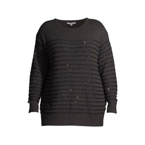 HEART N CRUSH Womens Sequined Sweater Size 2X Charcoal Side Slits Semi Loose New